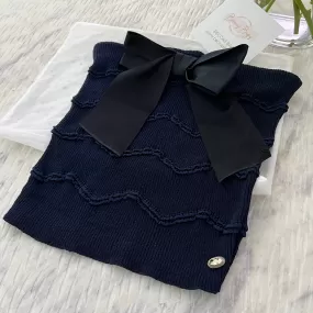 CHANEL Coco Mark Tops with ribbon Dark blue