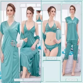 Fancy 6PC Original Indian Silk Bridal Nighty Set For Women