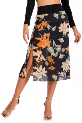 Floral Midi Skirt With Back Movement