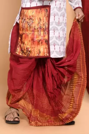 Moyur Puccha Bengali Cotton Dhoti- Ready to wear