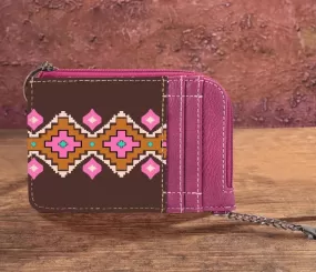 Wrangler Southwestern Art Mini Zip Card Case Hot Pink